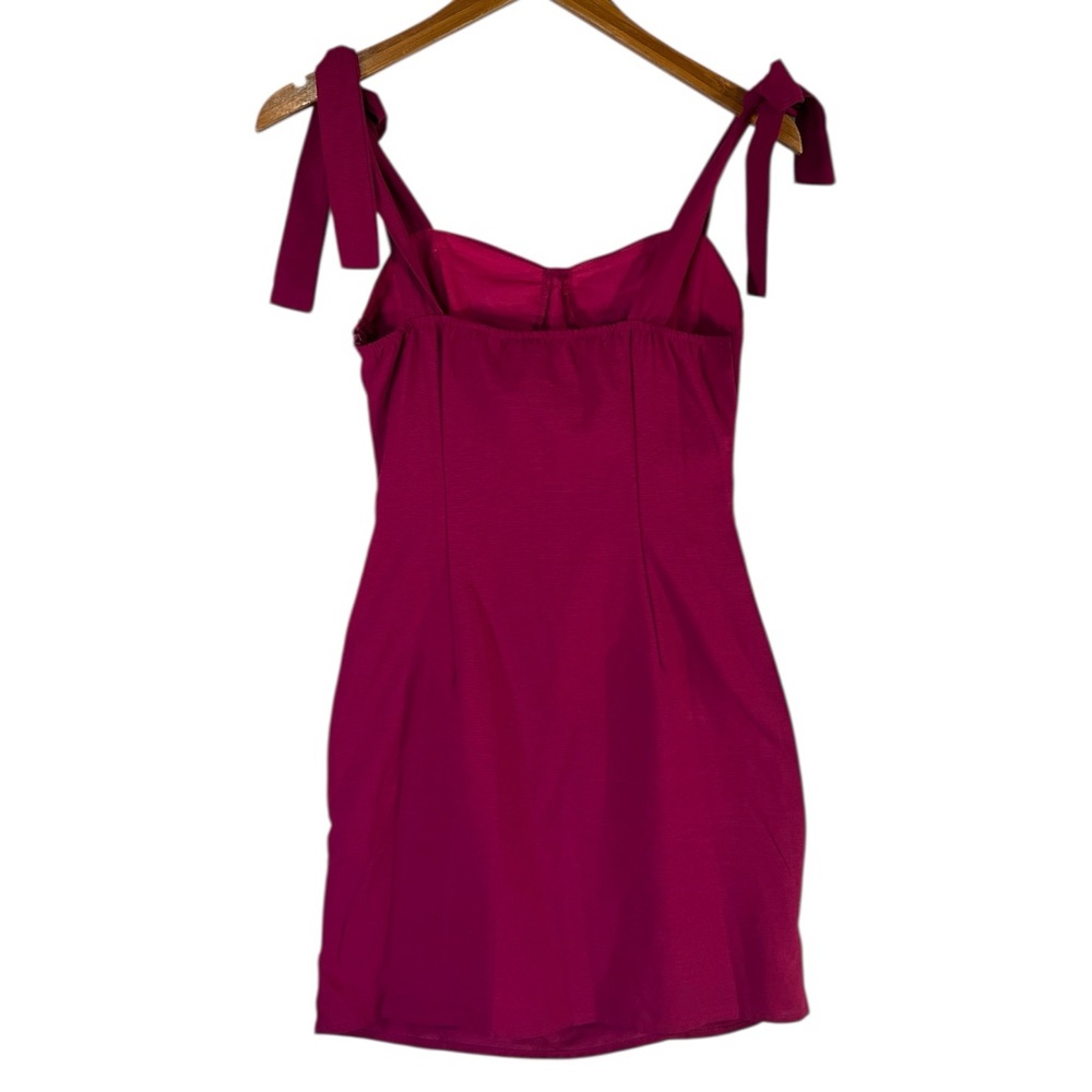 NWT PLT PrettyLittleThing Pink Plisse Detail Tie Strap Bodycon Dress Size 4 - Picture 6 of 7